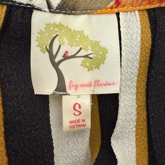 Fig & Flower Striped Floral Blouse | Mixed Print Boho Top | Size Small - Picture 4 of 12